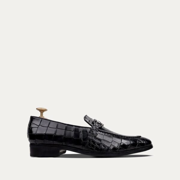 Heath - Men's Black Crocodile Printed Loafer