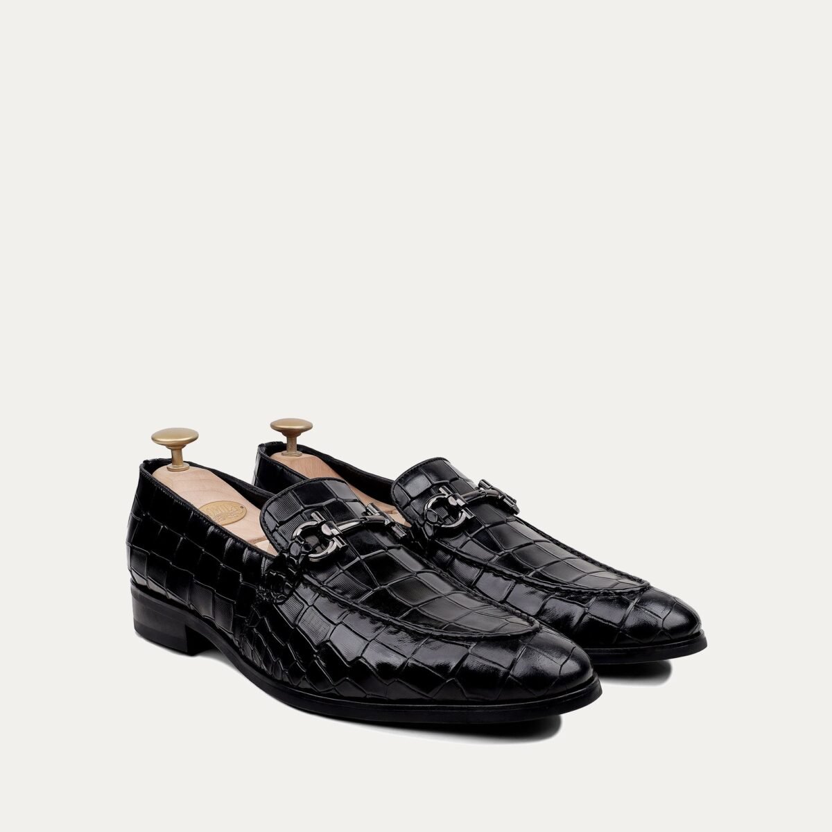 Heath - Men's Black Crocodile Printed Loafer
