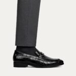 Heath - Men's Black Crocodile Printed Loafer