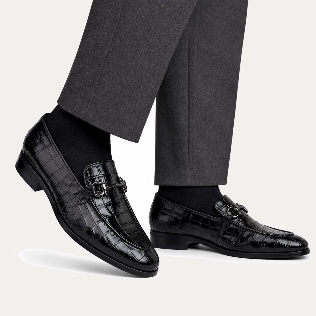 Heath - Men's Black Crocodile Printed Loafer