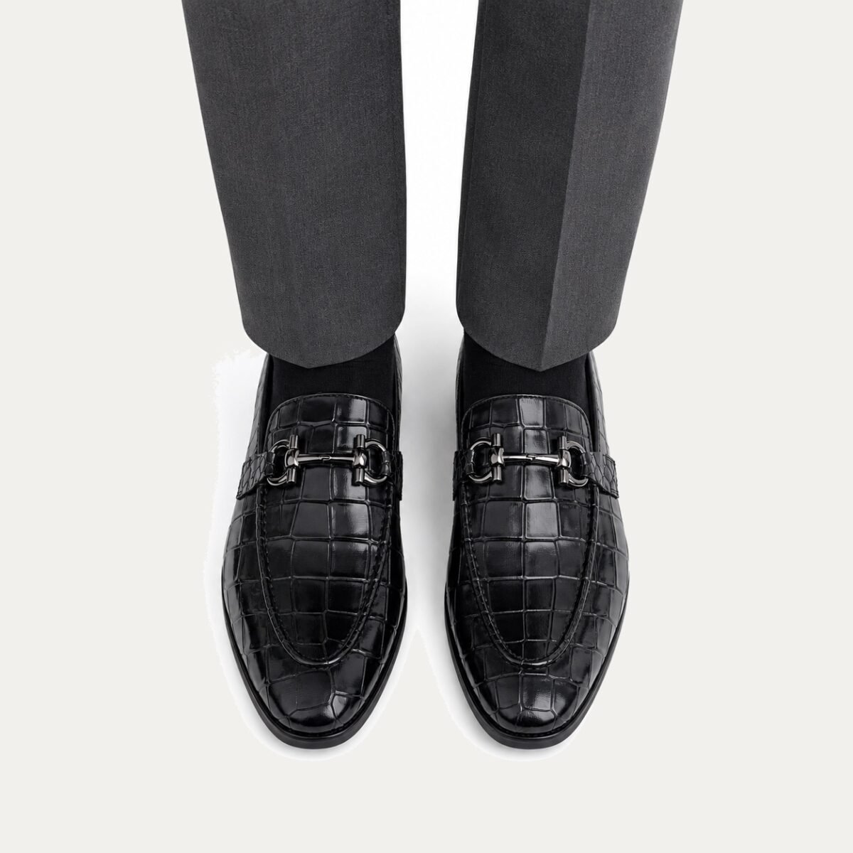 Heath - Men's Black Crocodile Printed Loafer