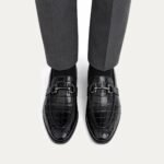 Heath - Men's Black Crocodile Printed Loafer