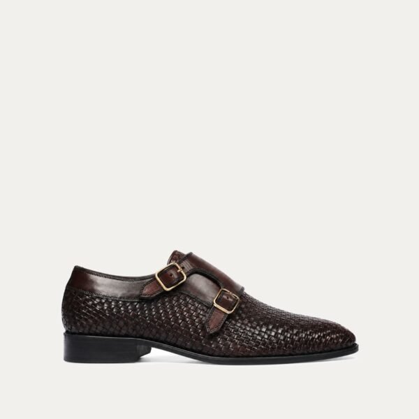 Leona - Men's Dark Brown Hand Woven Calf Leather Double Monkstrap