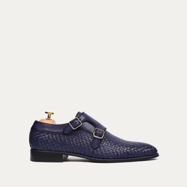 Lizard - Men's Blue Hand Woven Calf Leather Double Monkstrap