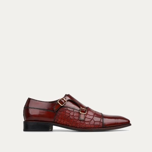 Pitzu - Men's Oxblood Box Leather High Shine Double Monkstrap