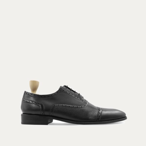 Richard - Men's Black Calf and Pebble Grain Leather Oxford Shoe