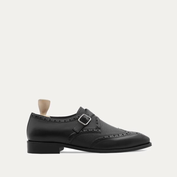 Rivaldo - Men's Black Calf and Pebble Grain Leather Single Monkstrap