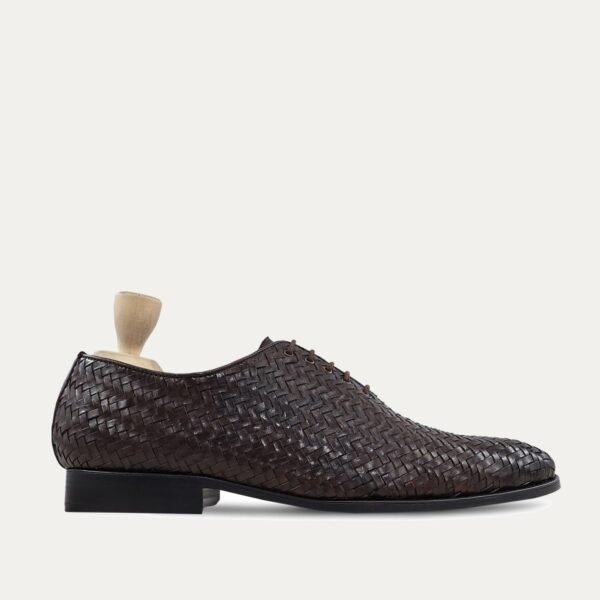 Terina - Men's Dark Brown Hand Woven Calf Leather Wholecut Shoe