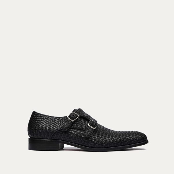 Trek - Men's Black Hand Woven Calf Leather Double Monkstrap