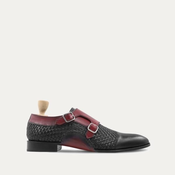 Upplands - Men's Oxblood and Black Hand Woven Calf Leather Double Monkstrap
