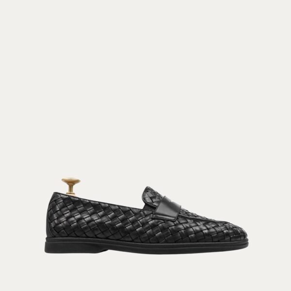 Velmora- Men's Black Hand Woven Calf Leather Loafer