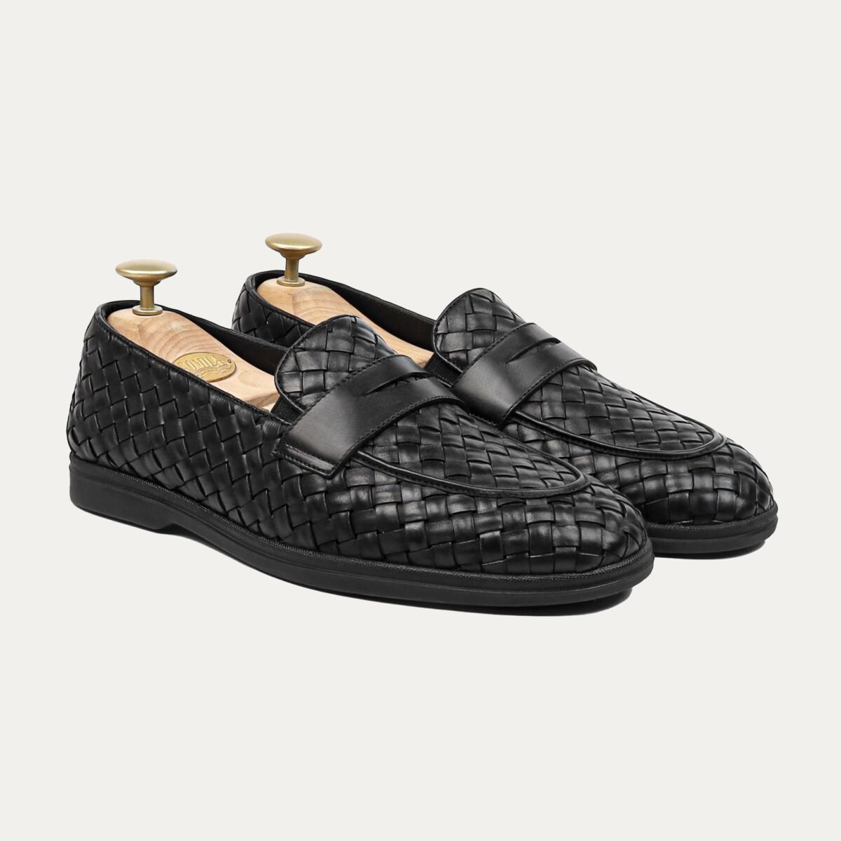 Velmora- Men's Black Hand Woven Calf Leather Loafer