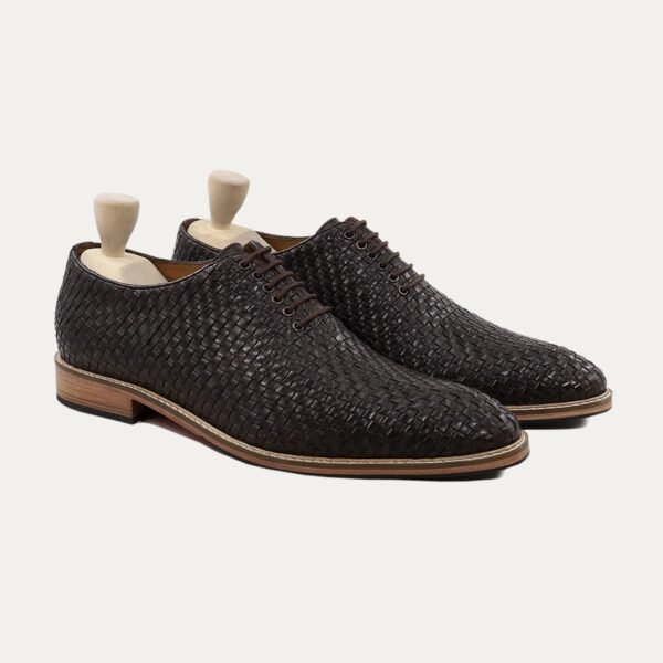 Zion - Men's Dark Brown Hand Woven Calf Leather Wholecut Shoe