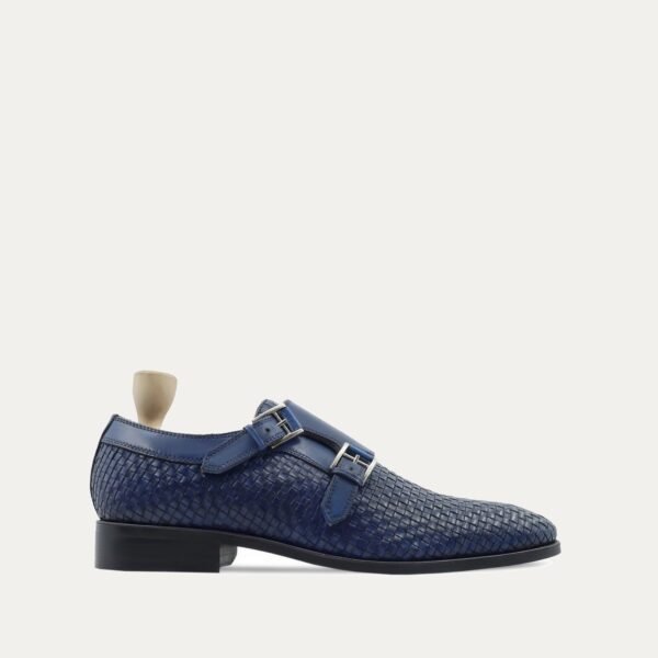 Zonite - Men's Blue Hand Woven Calf Leather Double Monkstrap